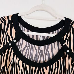 NY Collection Black & Brown Animal Print Stretchy Blouse Plus 3X